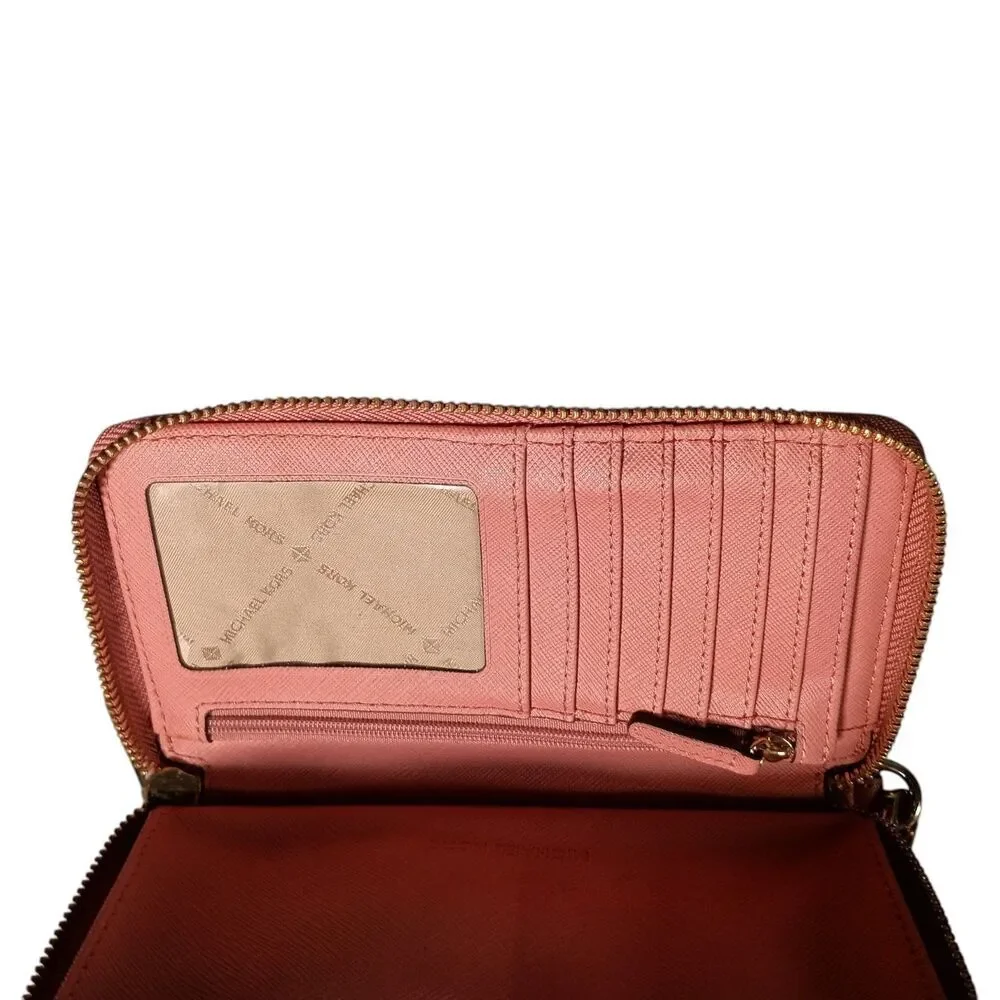Michael Kors Jet Wallet Womens Mauve Leather Zip-Around Credit Card Solid Logo